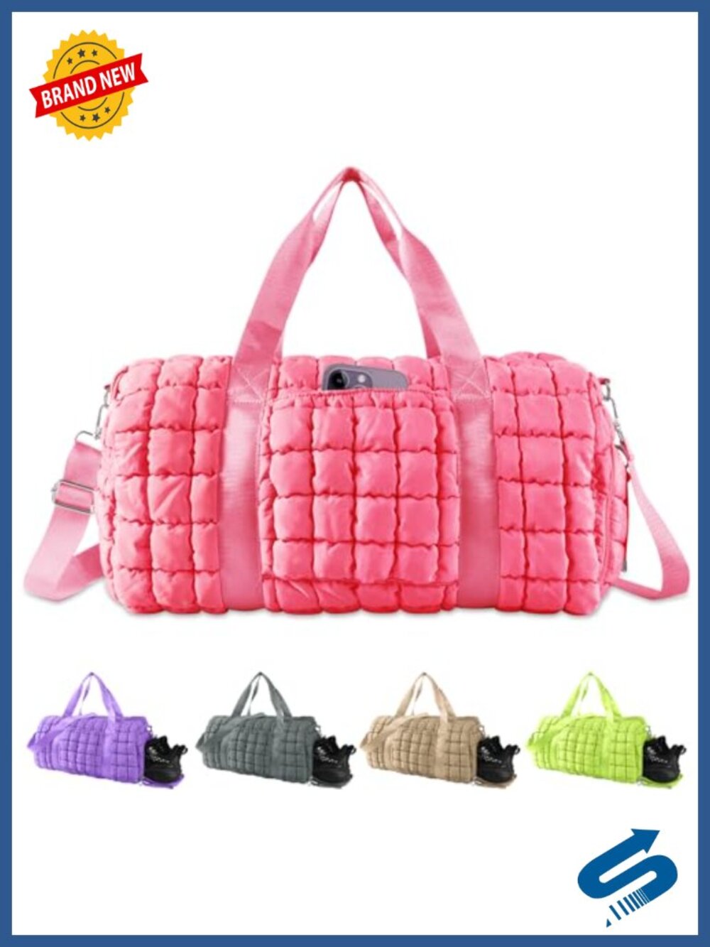 Quilted Puffer Travel Duffle Bag Large Weekender Gym Overnight Carry On